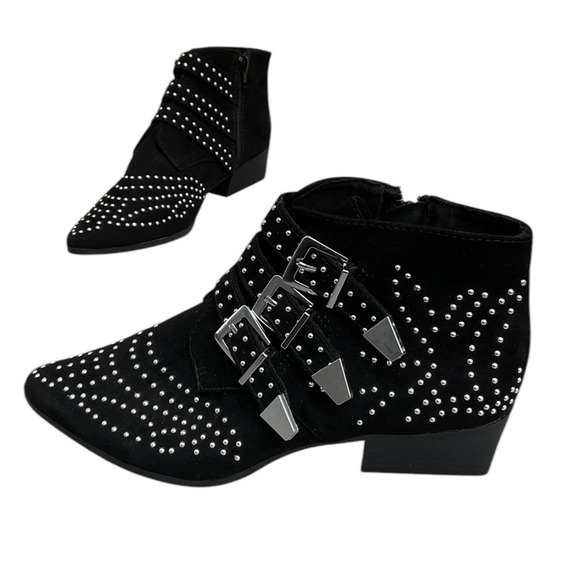 Forever 21 Black Studded Buckle Ankle Boots Size 7.5 NWT Western Style Booties - Picture 13 of 13